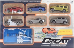 Set de petites voitures à propulsion avec panneaux et piste