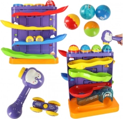 Circuit à billes interactif 3-en-1 avec marteau, pingouin et petite voiture