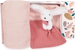 Coffret cadeau Happy Petit Lapin : Plaid et Doudou Rose