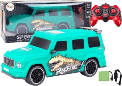 Voiture RC avec dinosaures 1:10 verte