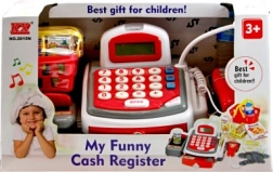 Caisse enregistreuse pour enfants avec tapis roulant et accessoires, blanche
