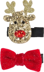 Barrettes cheveux avec renne et nœud – lot de 2