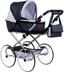 Poussette rétro pour poupées 2-en-1 NEW BABY Natálka, blanc‑noir