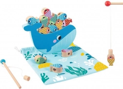 Tooky Toy Jeu en Bois Baleine et Poissons Multifonctions 4 en 1