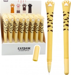 Stylo gel Patte de chat encre bleue rayures jaunes 16,5 cm