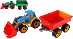 Tracteur en plastique coloré avec chargeur et remorque