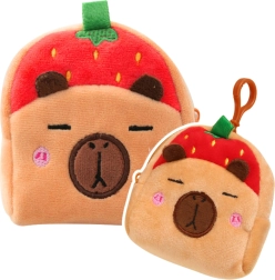 Porte-monnaie en peluche avec clip capybara fraise rouge 9,5 × 8 cm