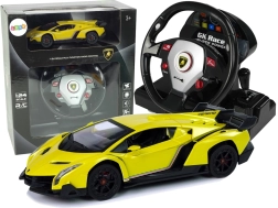 Lamborghini Veneno jaune radiocommandée 2,4G – télécommande en forme de volant, sons et lumières