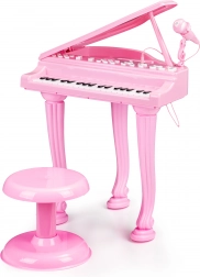 Piano rose pour enfants avec microphone et tabouret
