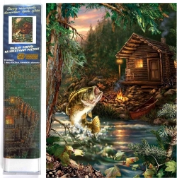 Kit créatif Peinture au diamant Chalet de pêche 30x40 cm