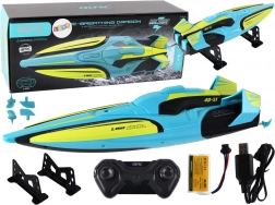 Bateau RC 2,4G jaune‑turquoise, étanche avec télécommande