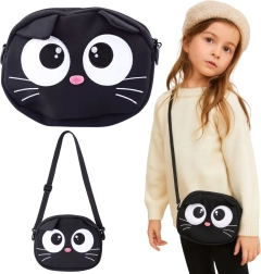 Sac bandoulière enfant chat avec sangle réglable, noir 21 × 16 cm