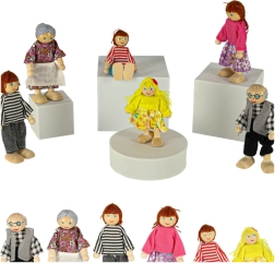 Famille en bois pour maison de poupées, 6 pièces