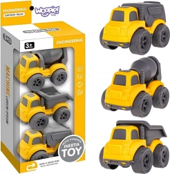 Woopie véhicules de chantier 3-en-1 – bétonnière, benne basculante et camion-benne à ordures