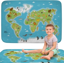 tapis enfant doux – tapis de jeu carte du monde avec animaux 100 × 150 cm ACHOKA