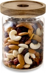 Bocal en verre pour aliments secs avec couvercle en bois et joint 970 ml