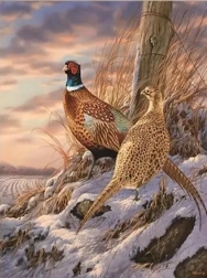 Peinture diamant faisans en hiver 30 × 40 cm