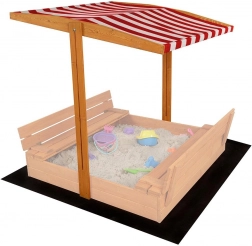 Auvent pour bac à sable en bois pour enfants 120 × 120 cm rouge et blanc