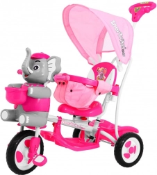 Tricycle enfant éléphant avec poignée de guidage et auvent – Rose