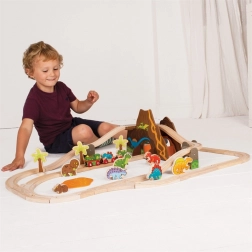 Circuit de train dinosaure en bois BIGJIGS RAIL, 49 pièces
