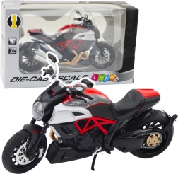moto sportive en métal 1:12 avec lumières et sons – noire avec éléments dorés et rouges