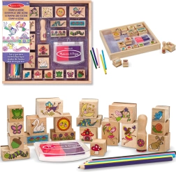 Melissa & Doug kit créatif tampons en bois Jardin des fées (20 motifs, encre et crayons de couleur)