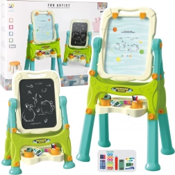 Tableau éducatif double face sur pied avec accessoires verts 3-en-1