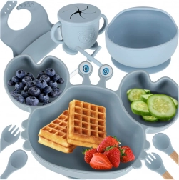 Set de repas en silicone pour enfants crabe, 9 pièces, bleu