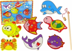Ensemble de Pêche Magnétique en Bois avec Poissons Colorés