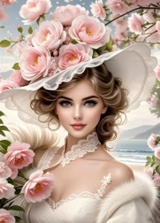 Peinture diamant – fille au chapeau fleuri 30 × 40 cm