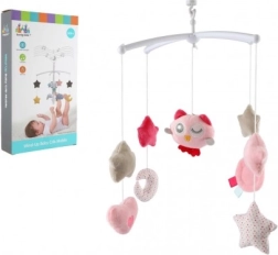 Mobile musical à remontoir pour berceau avec petite chouette – rose