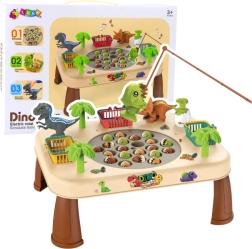 Table de pêche aux dinosaures avec canne, plateau rotatif et effets sonores