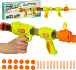 Blaster vert 2‑en‑1 pour enfants à billes et fléchettes en mousse