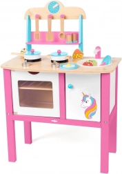WOODY cuisine en bois pour enfants licorne – 17 pièces d’accessoires, hauteur 50 cm