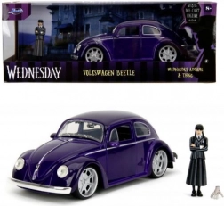 modèle de voiture en métal 1972 VW Beetle 1:24 avec figurine Wednesday Addams
