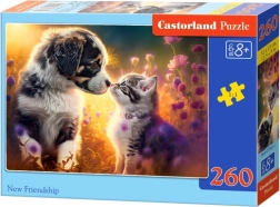 Puzzle 260 pièces – chaton et chiot : une nouvelle amitié