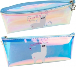 Trousse scolaire enfant holographique avec lama bleu 21x6 cm