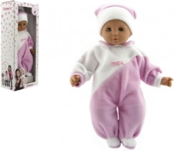 Poupée bébé 50 cm avec corps en tissu, combinaison rose et blanche