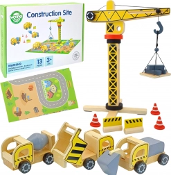 Ensemble de construction en bois 5 en 1 avec grue et véhicules de construction WOOPIE GREEN