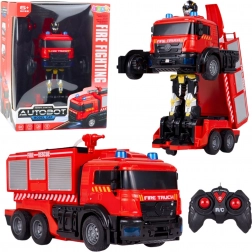 Camion de pompiers robotisé 2-en-1 RC avec canon à eau, lumières et sons