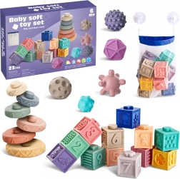 Cubes éducatifs souples en caoutchouc avec animaux, chiffres et motifs (27 pcs)