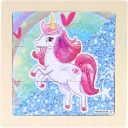 Puzzle en bois licorne rose 9 pièces