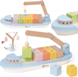 Bateau cargo en bois avec blocs magnétiques 13 pcs – Classic World
