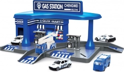 Station-service de police avec deux petites voitures