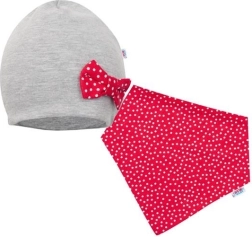 Bonnet et foulard pour bébé New Baby Missy gris-rouge