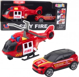 Set de pompiers hélicoptère et voiture avec lumières et sons
