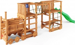Aire de jeux de jardin en bois FUNGOO Loco Express avec train et toboggan