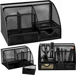 Organisateur de bureau en métal grillagé avec tiroir, noir