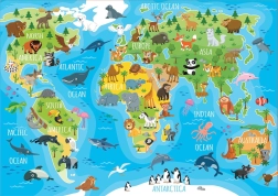 EDUCA Puzzle Carte du monde avec animaux 150 pièces