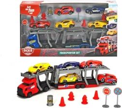 Set camion de remorquage avec petites voitures et panneaux de signalisation